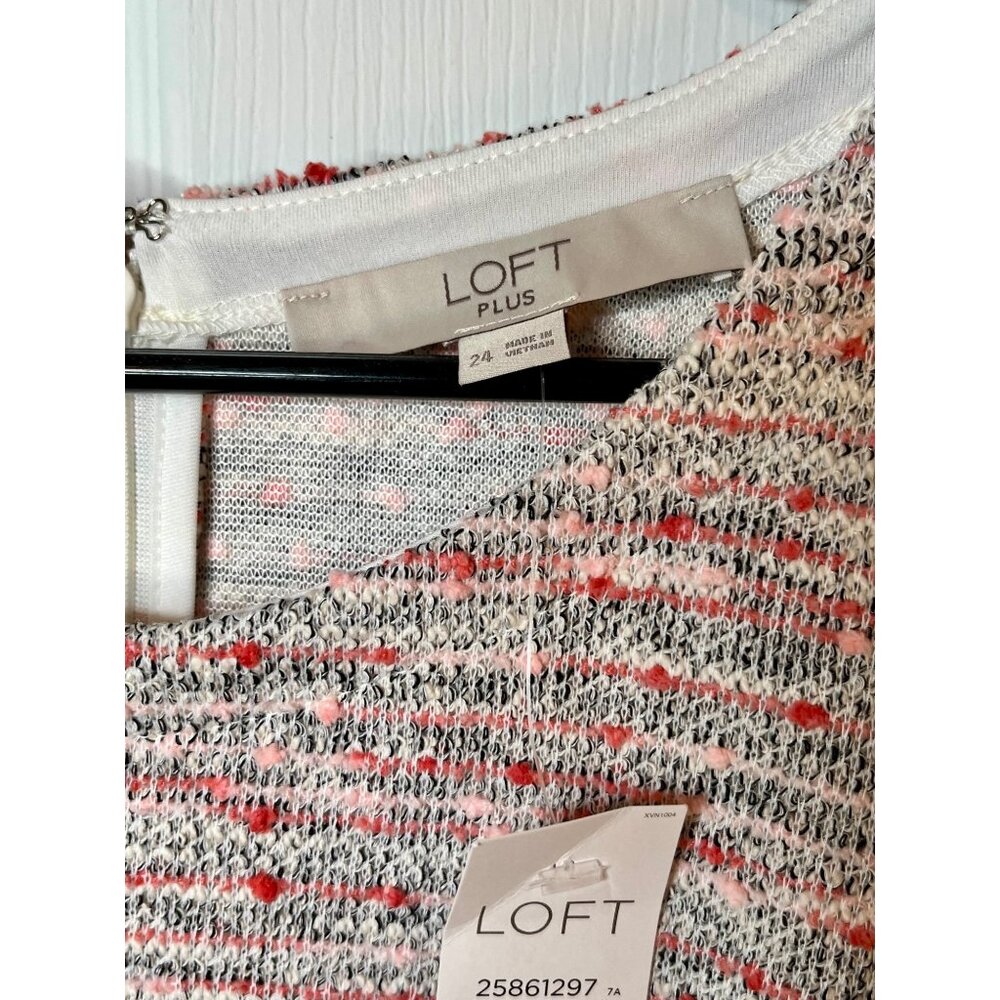 Loft Coral, Pink Boucle Knit Flutter Sleeve Shift Dress Size 24 Plus Sweater Fee - Picture 5 of 10